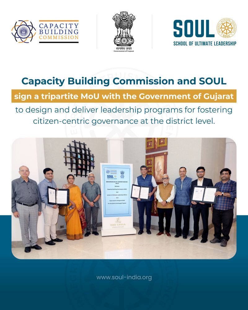 Signing of a tripartite MoU between the Capacity Building Commission, the School of Ultimate Leadership, and the Government of Gujarat