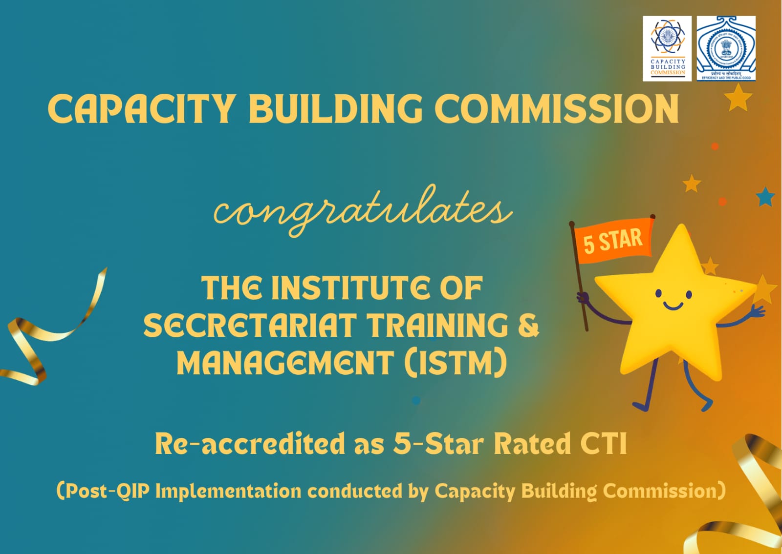 Institute of Secretariat Training & Management Re-Accredited with 5 Star Rating Post-QIP Implementation by CBC