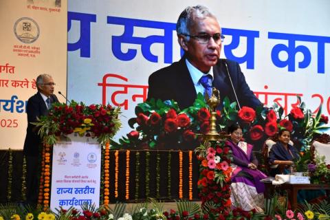 Chairperson, CBC, Ms S. Radha Chauhan and Chief Secretary, Government of Madhya Pradesh, Shri Anurag Jain address the State‑Level Capacity‑Building Plan Development Workshop