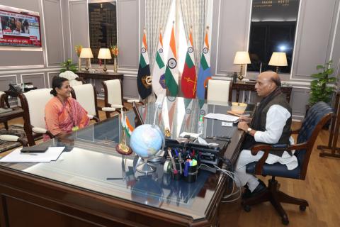 Ms. S. Radha Chauhan, Chairperson, Capacity Building Commission (CBC), called on Raksha Mantri Shri Rajnath Singh in New Delhi.