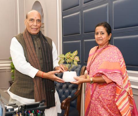 Ms. S. Radha Chauhan, Chairperson, Capacity Building Commission (CBC), called on Raksha Mantri Shri Rajnath Singh in New Delhi.